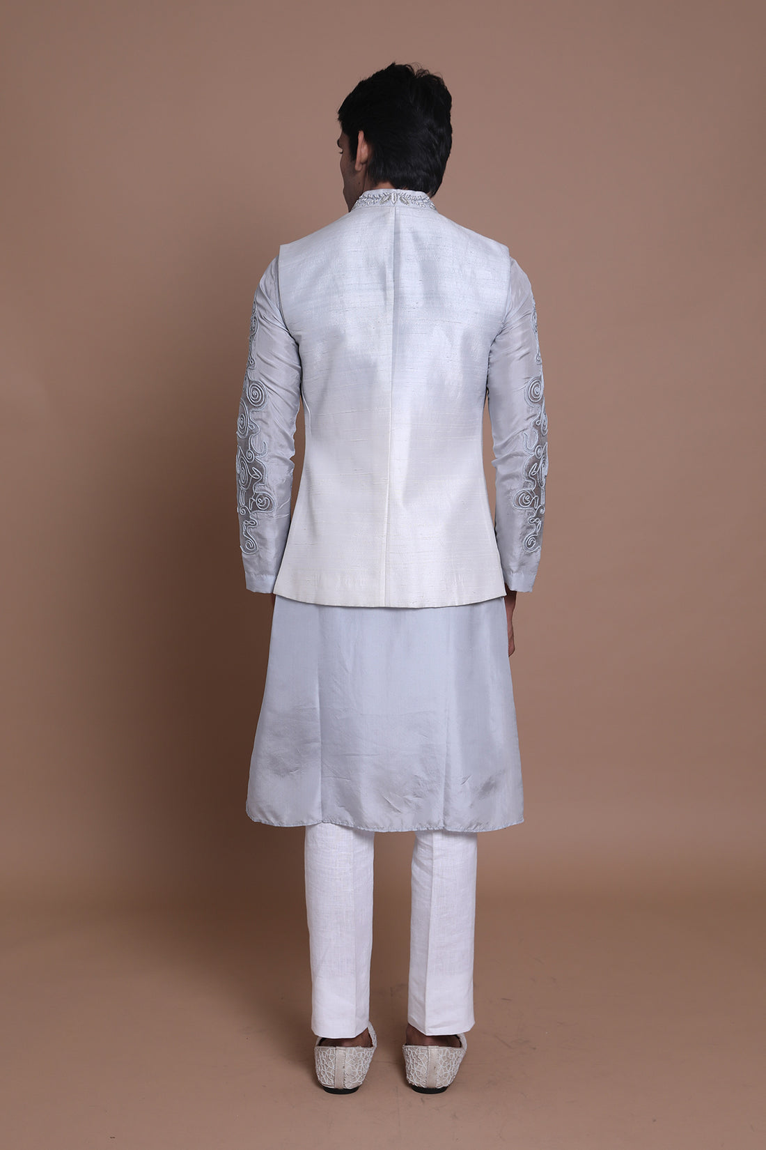 Raw Silk Hand Embroidered Sherwani Set