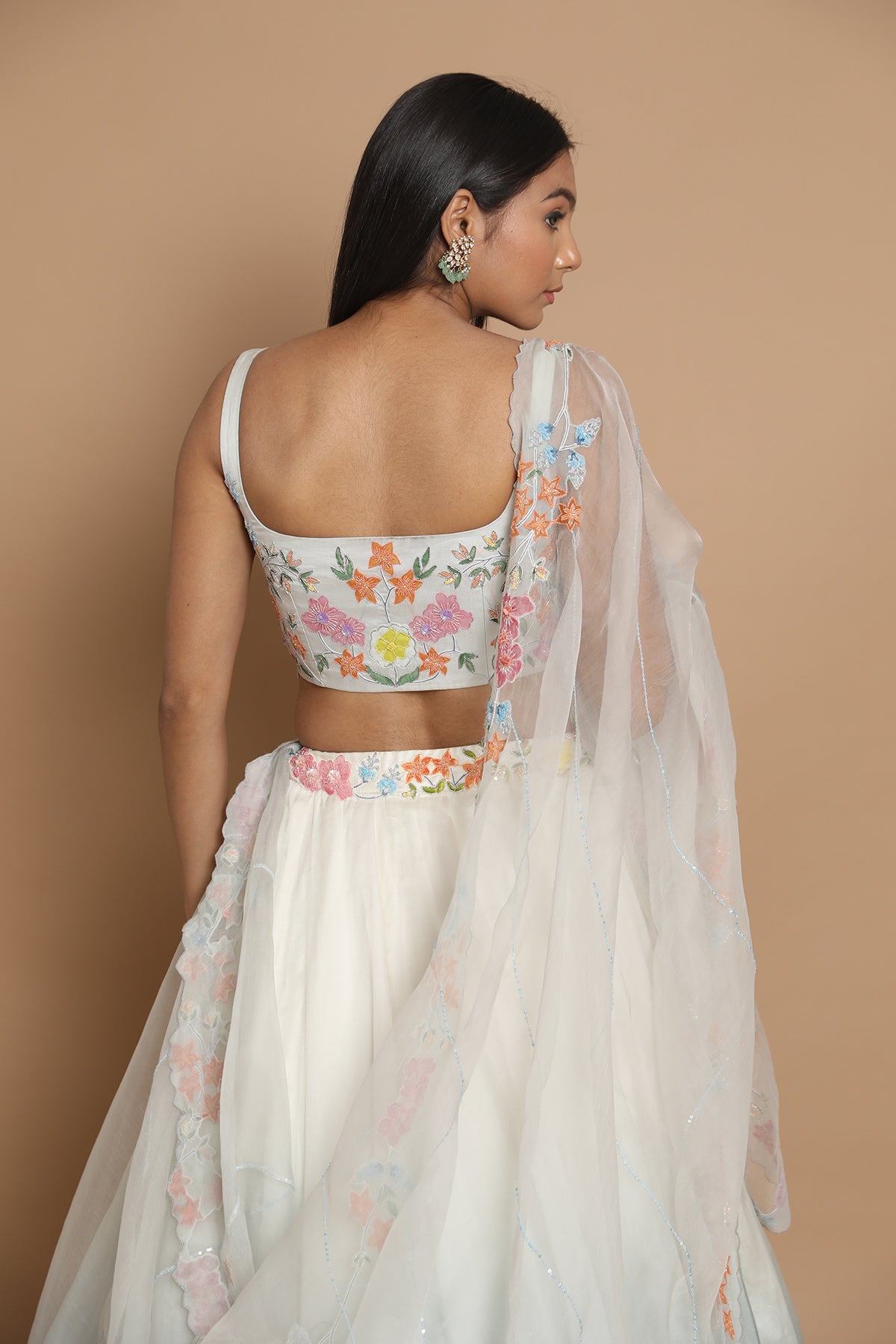 Dual Tone Light Embroided Lehenga With Bustier