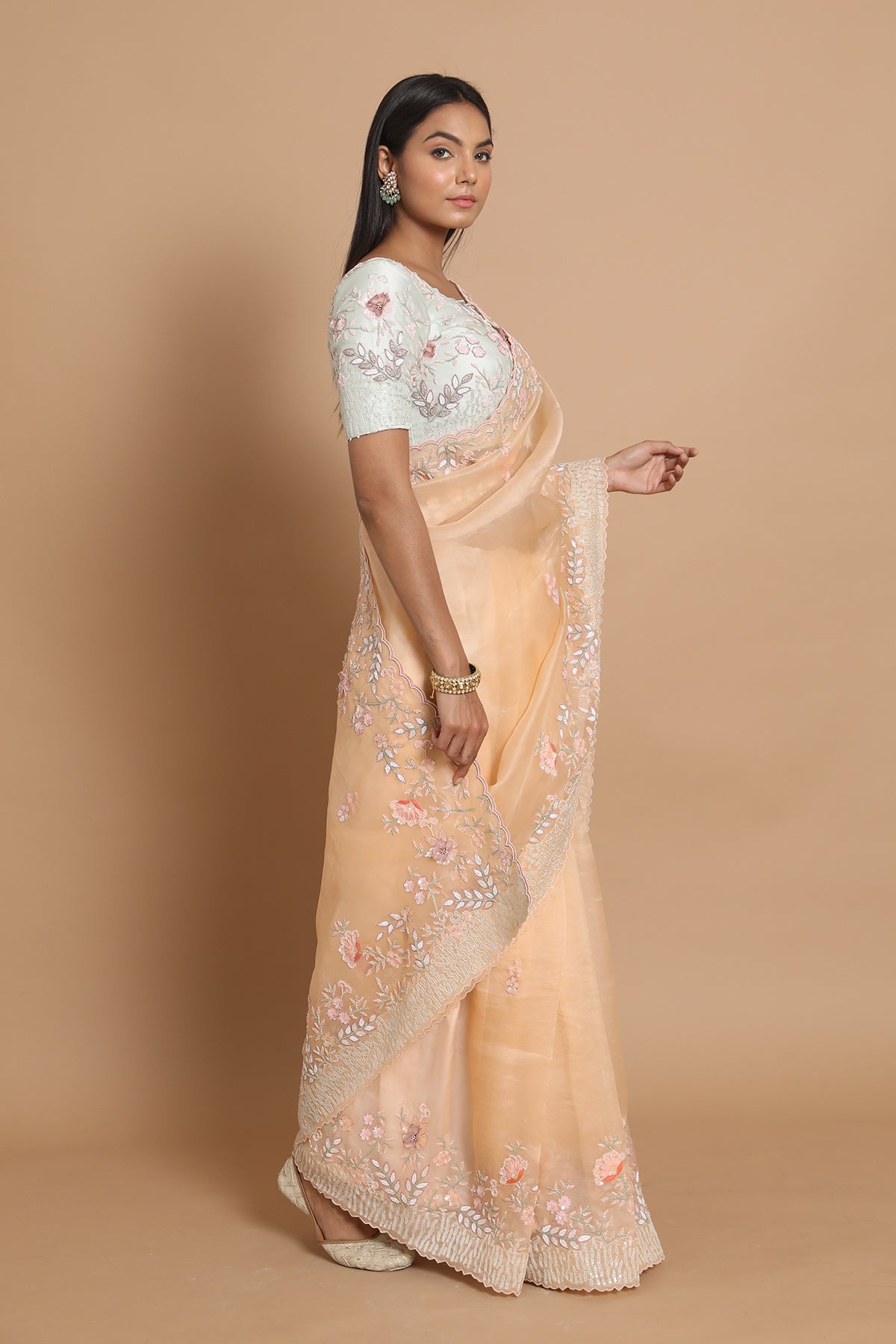 Peach Embroided Saree