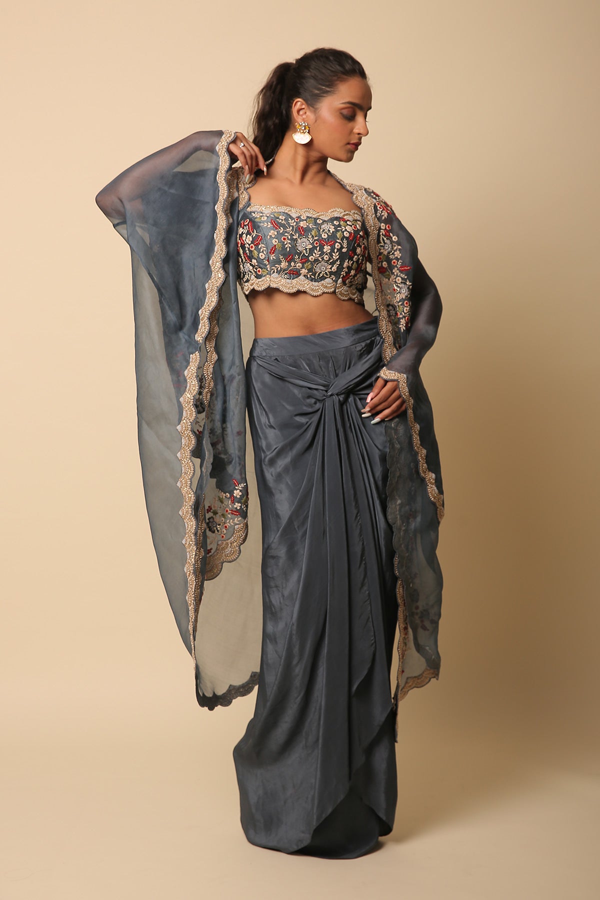 Caped Bustier And Dhoti