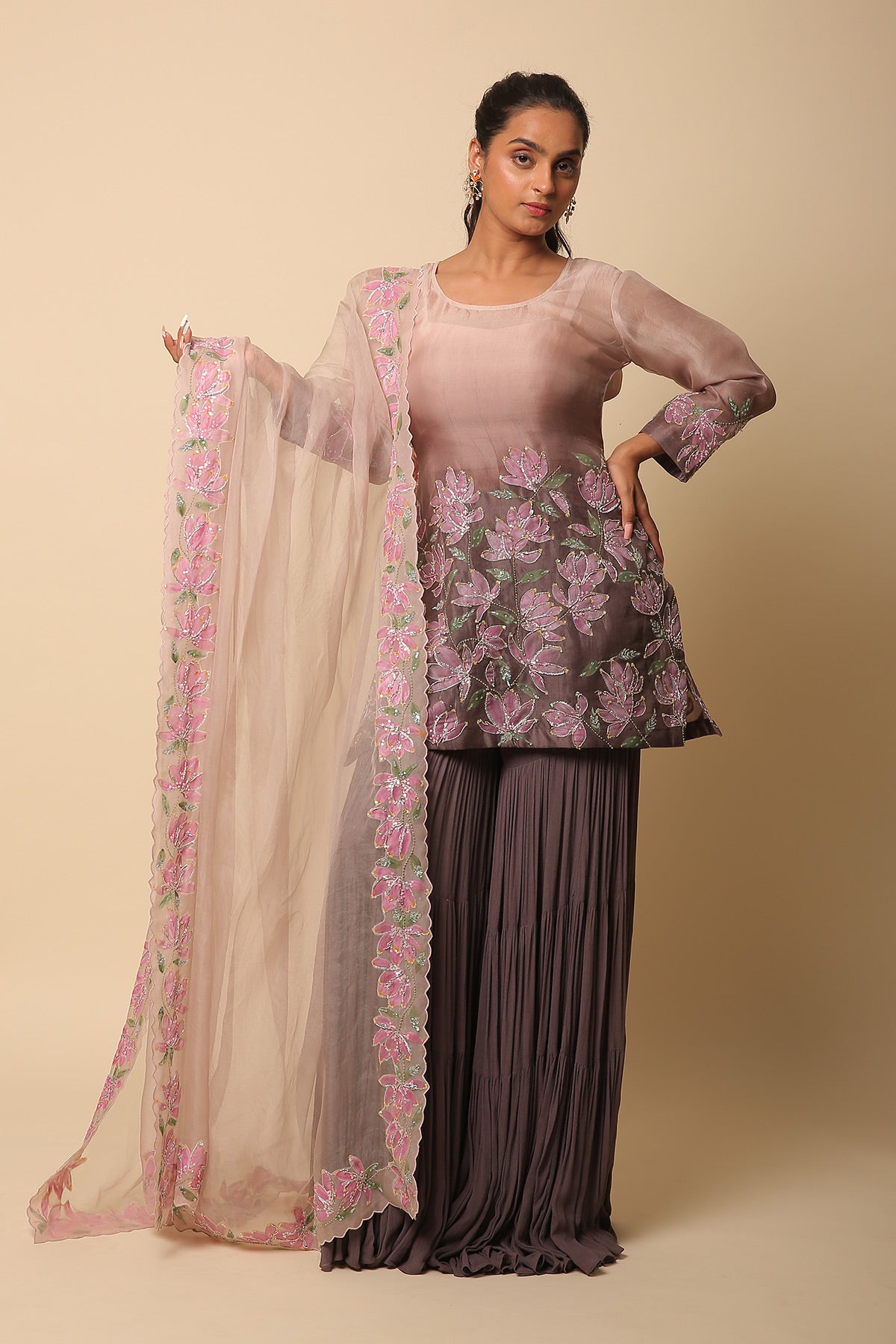 Ombre Dusty Brown Sharara Set