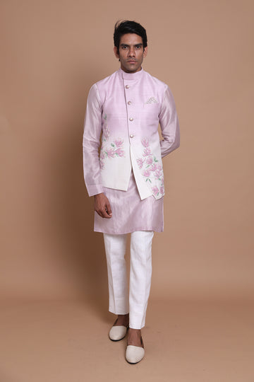 Hand Paint Ombre Bundi & Linen Kurta Set