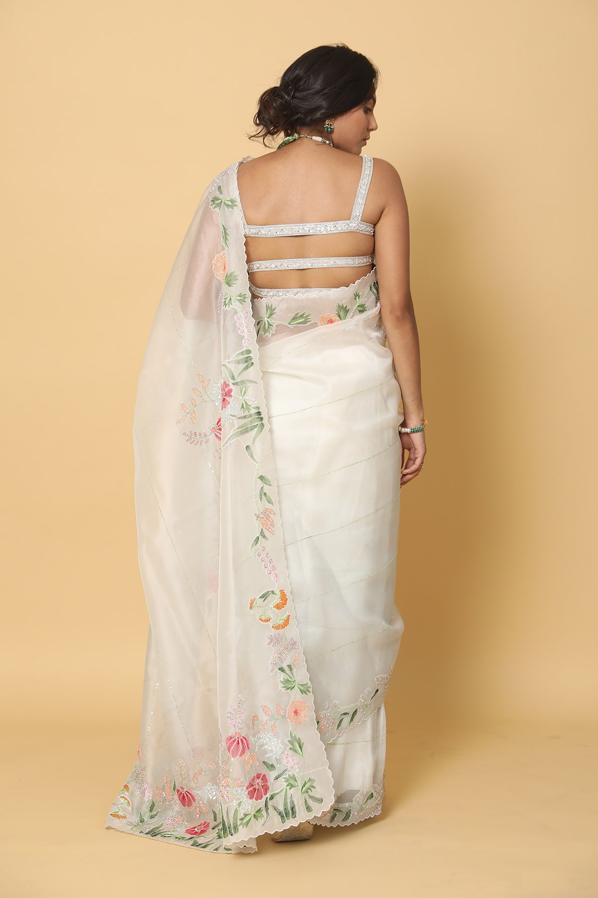 Light Floral Boarder Ivory Saree