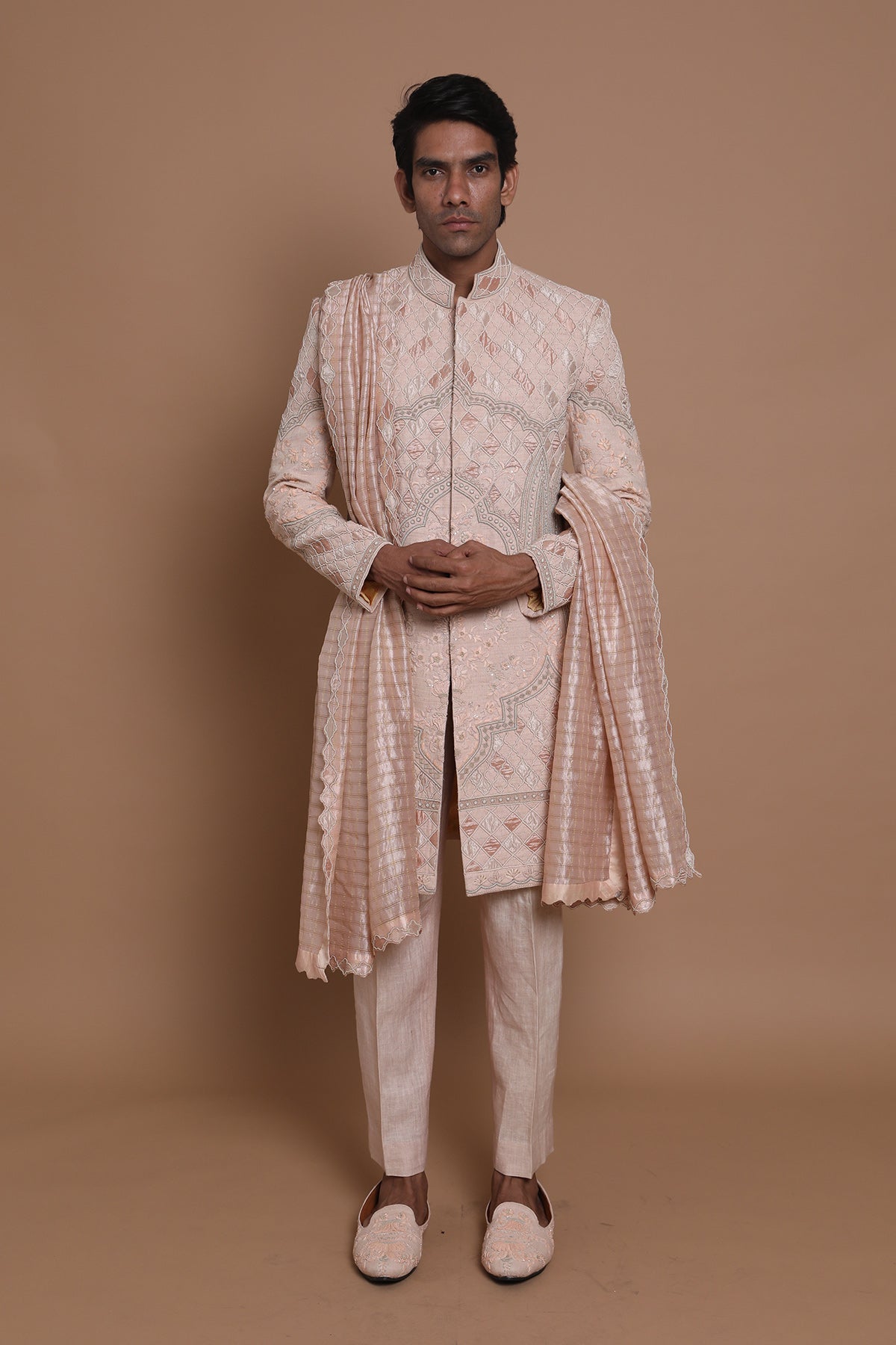 Silk Embroidered Sherwani Set