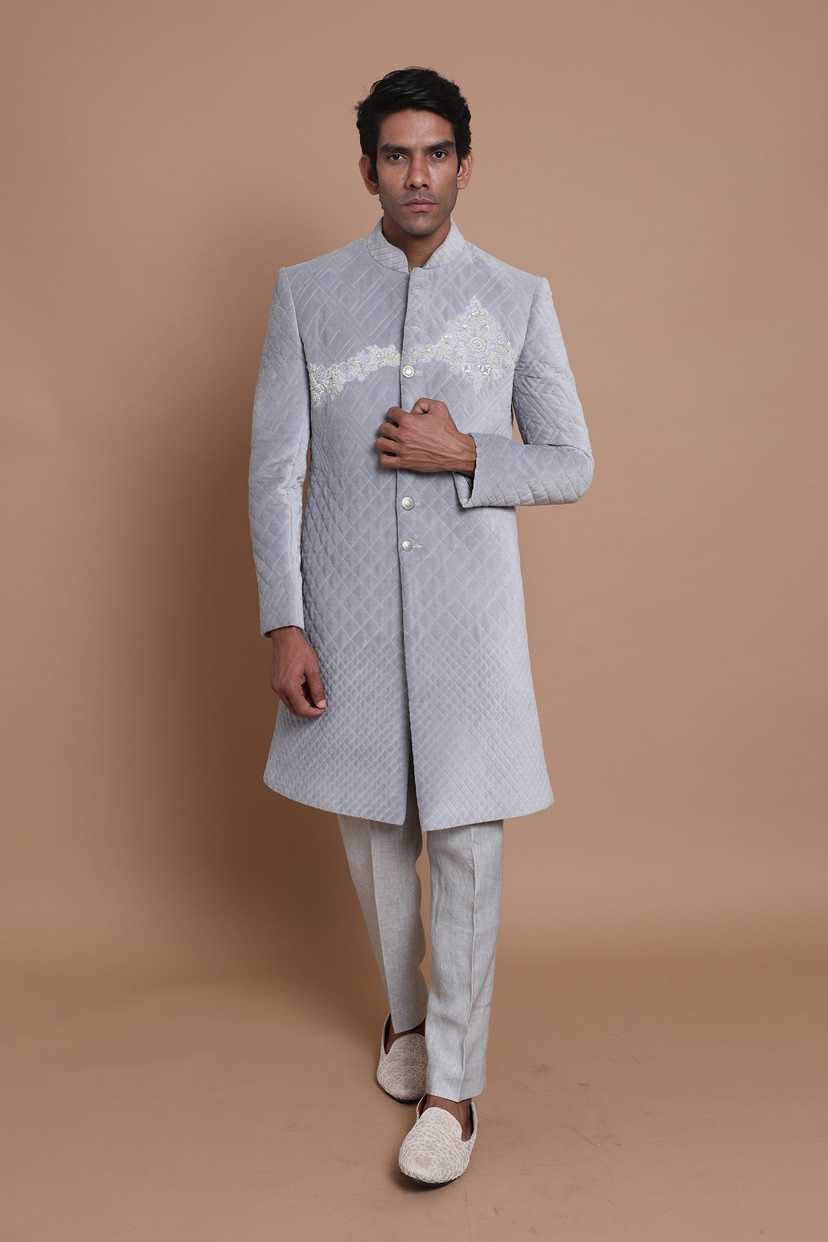 Velvet Quilted Sherwani Set