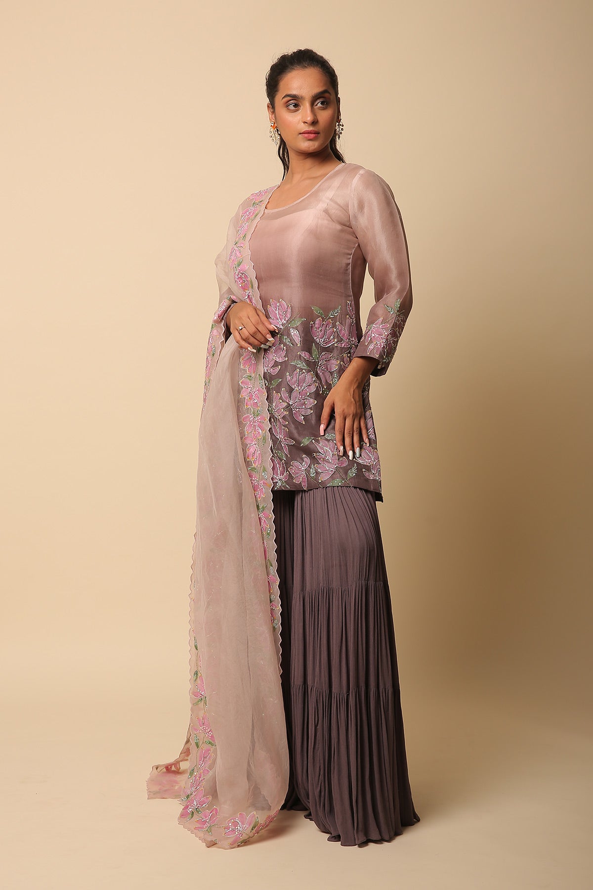 Ombre Dusty Brown Sharara Set