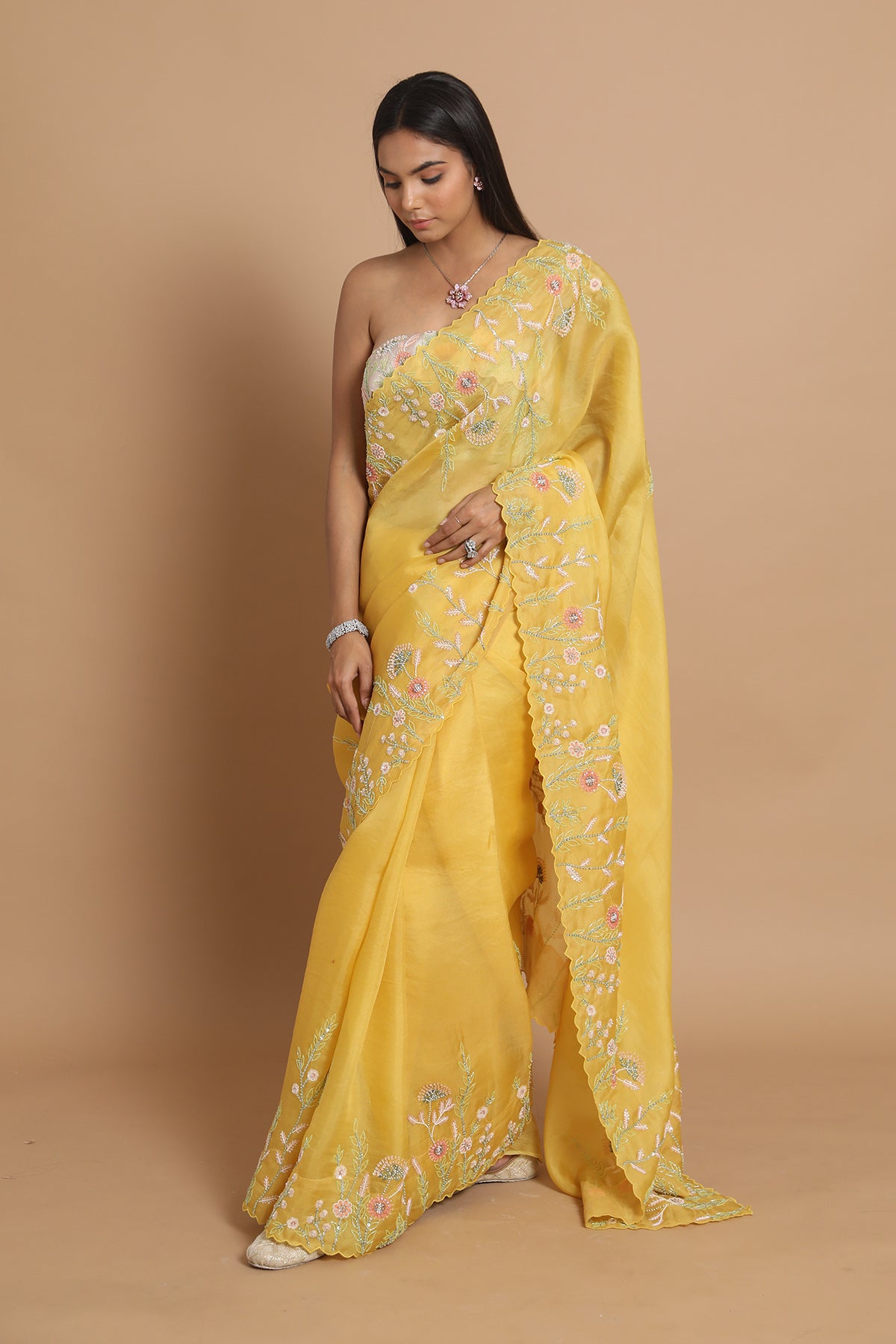 Yellow Heavy Border Saree