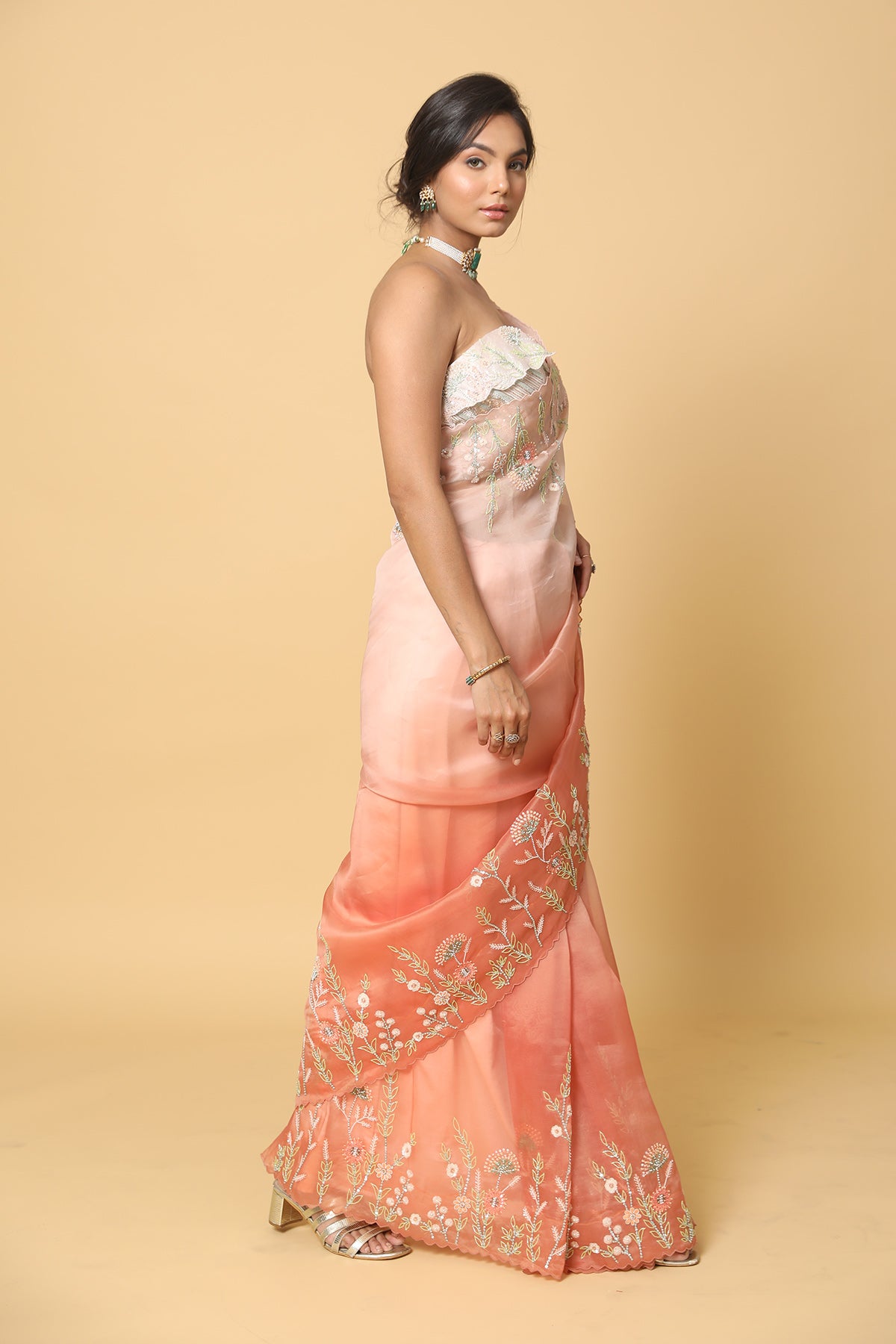 Peach-Orange Ombre Saree