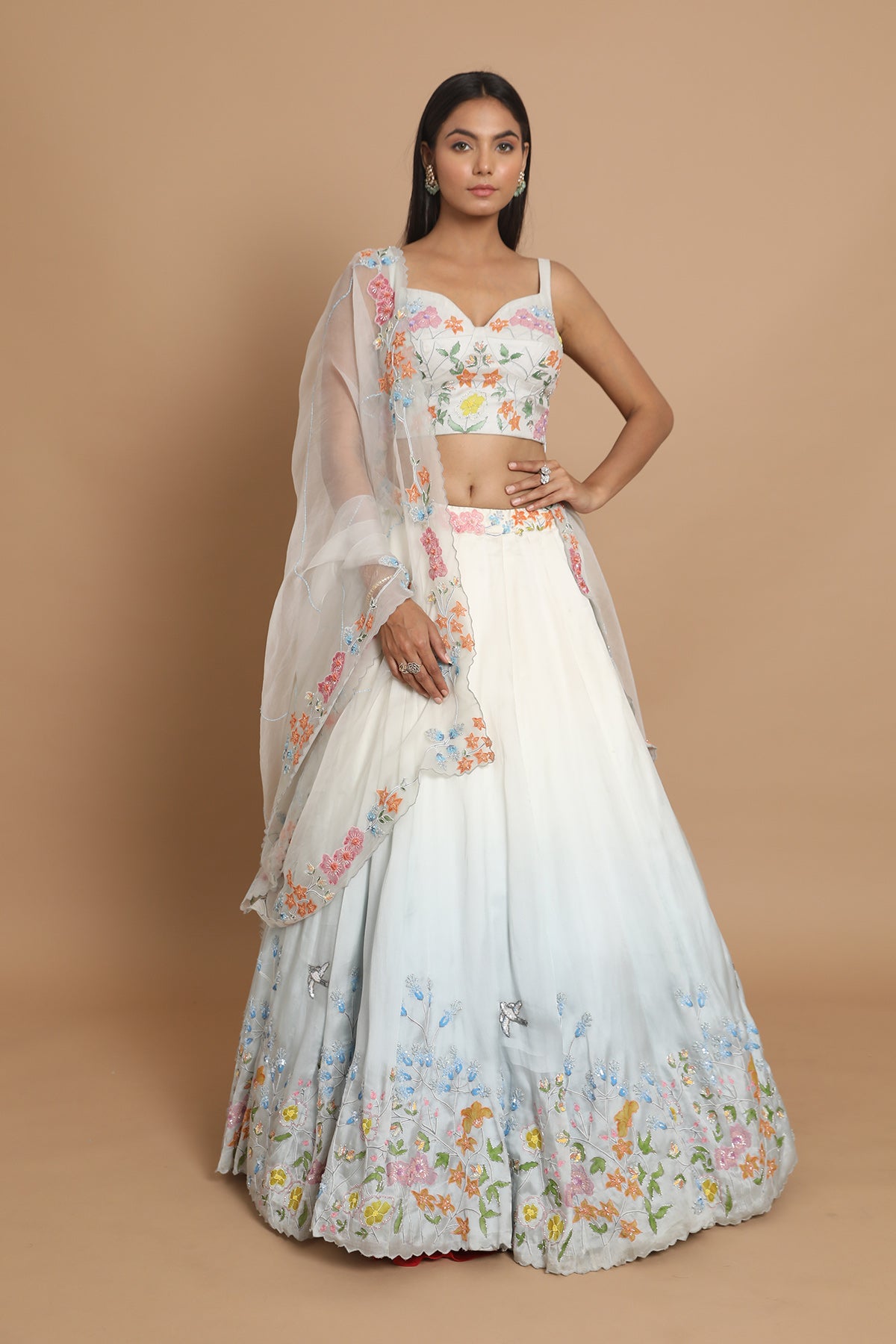 Dual Tone Light Embroided Lehenga With Bustier
