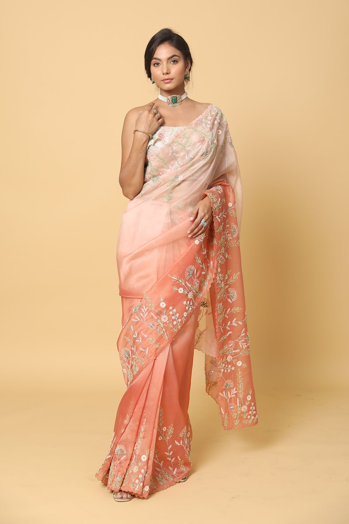 Peach-Orange Ombre Saree