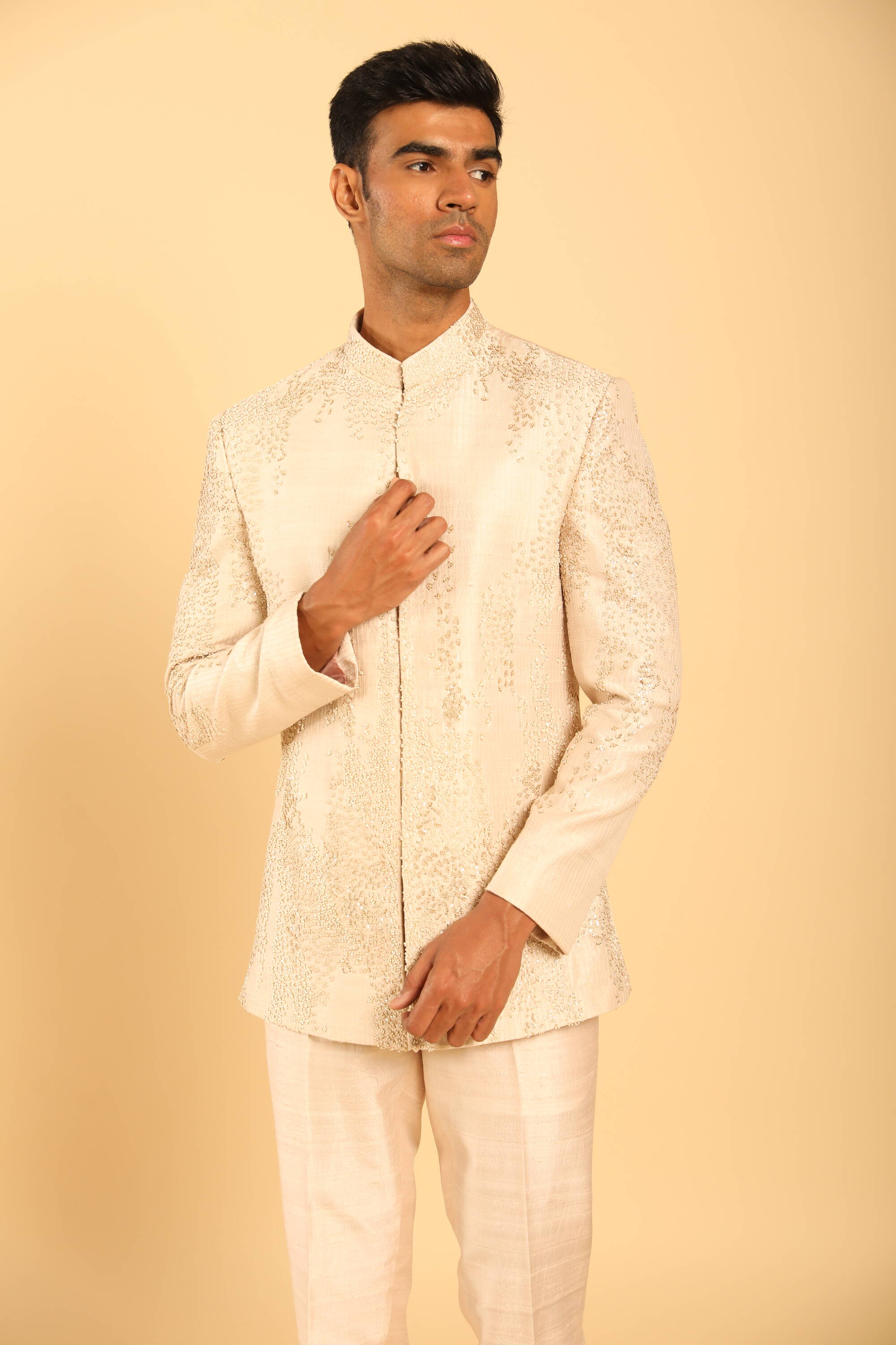 Cream Embroidered Bandhgala