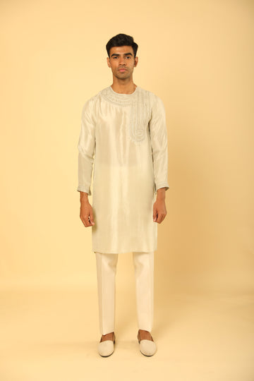 Pale Green Kurta Set with French Knot Embroidery