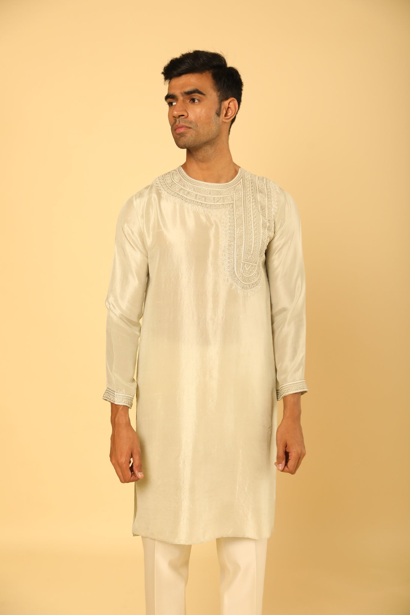 Pale Green Kurta Set with French Knot Embroidery