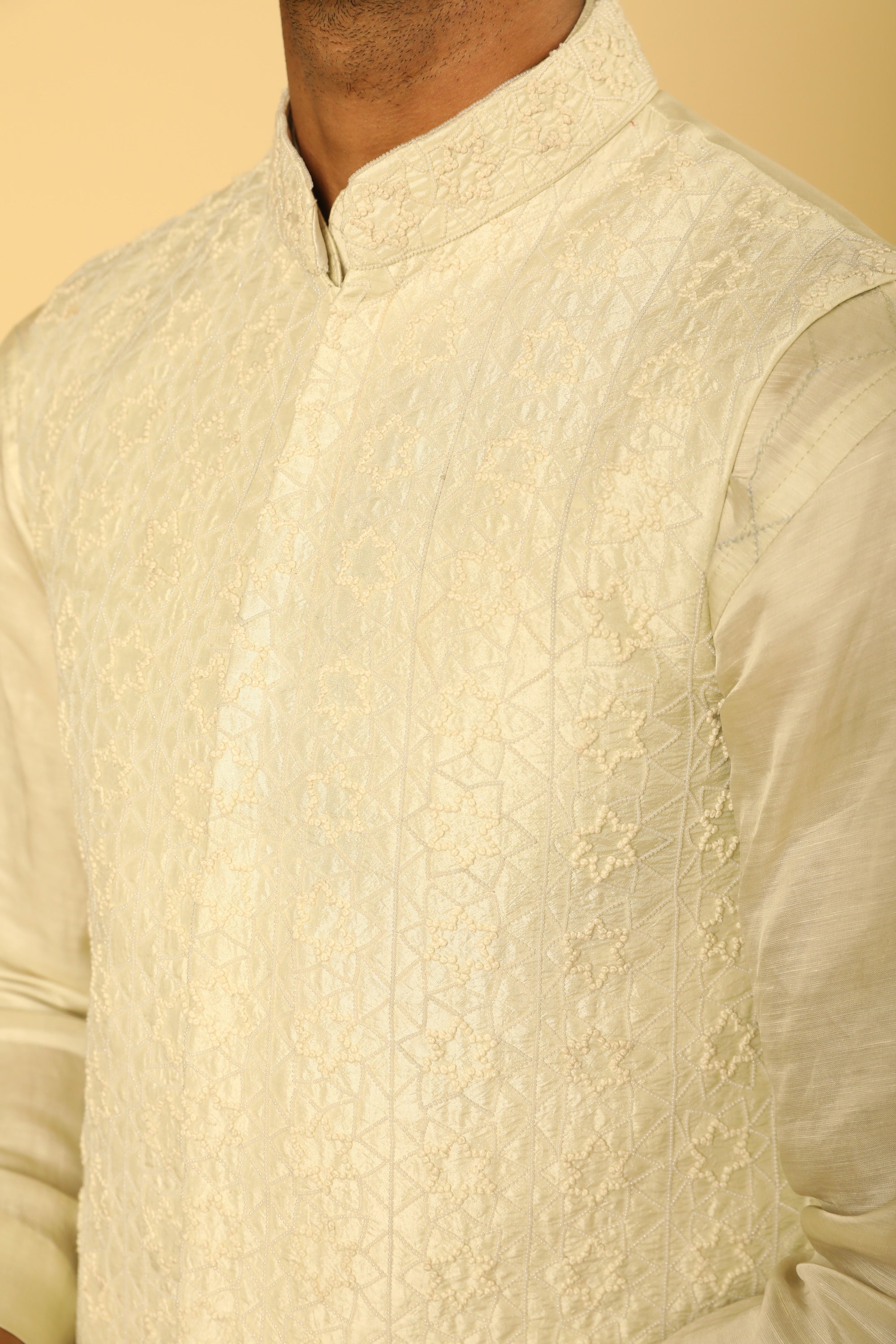 Pale Green Bundi And Embrodered Kurta Set