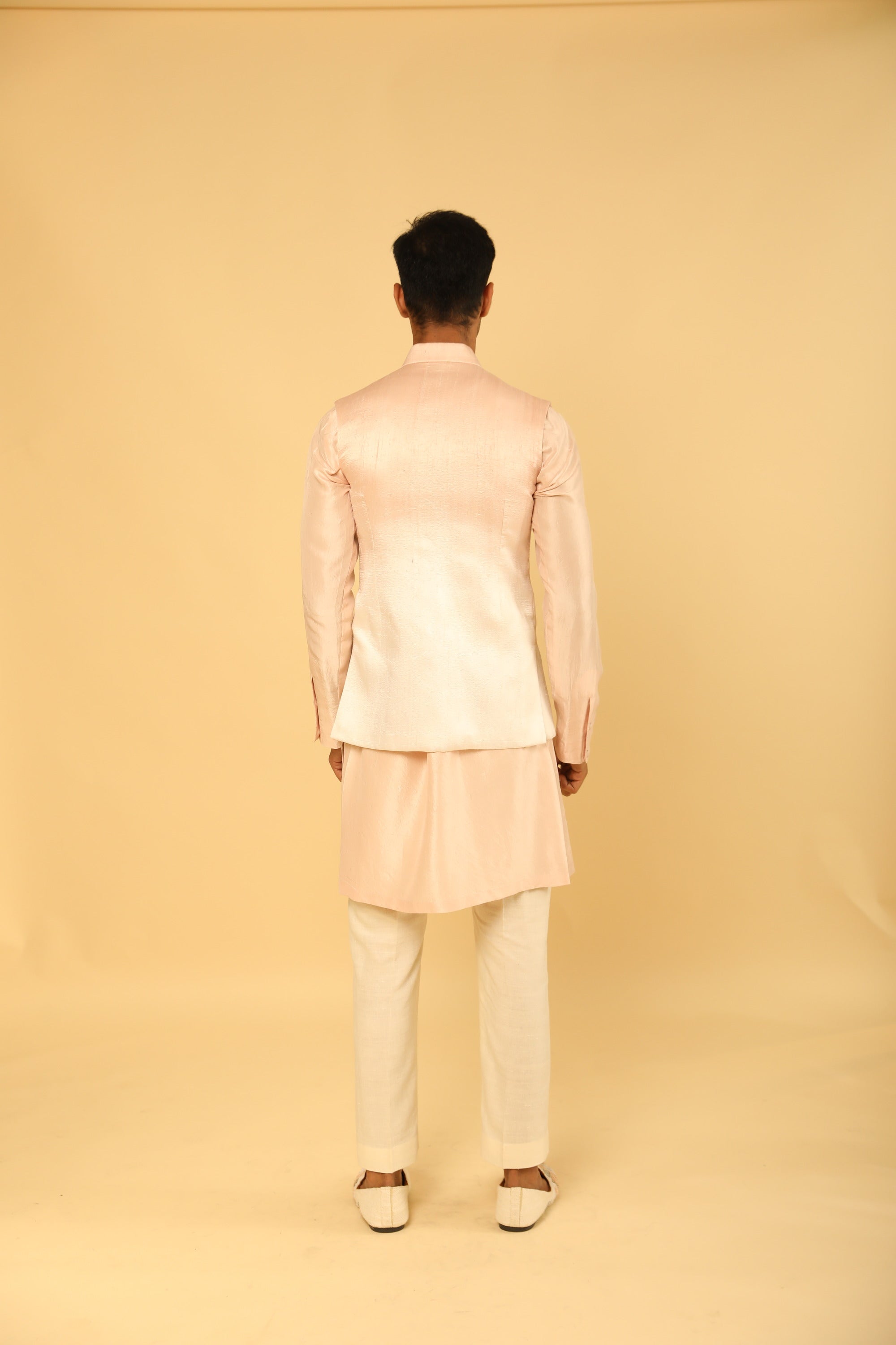 Blush Pink Pintuck Bundi And Kurta Set with fine Dori Work