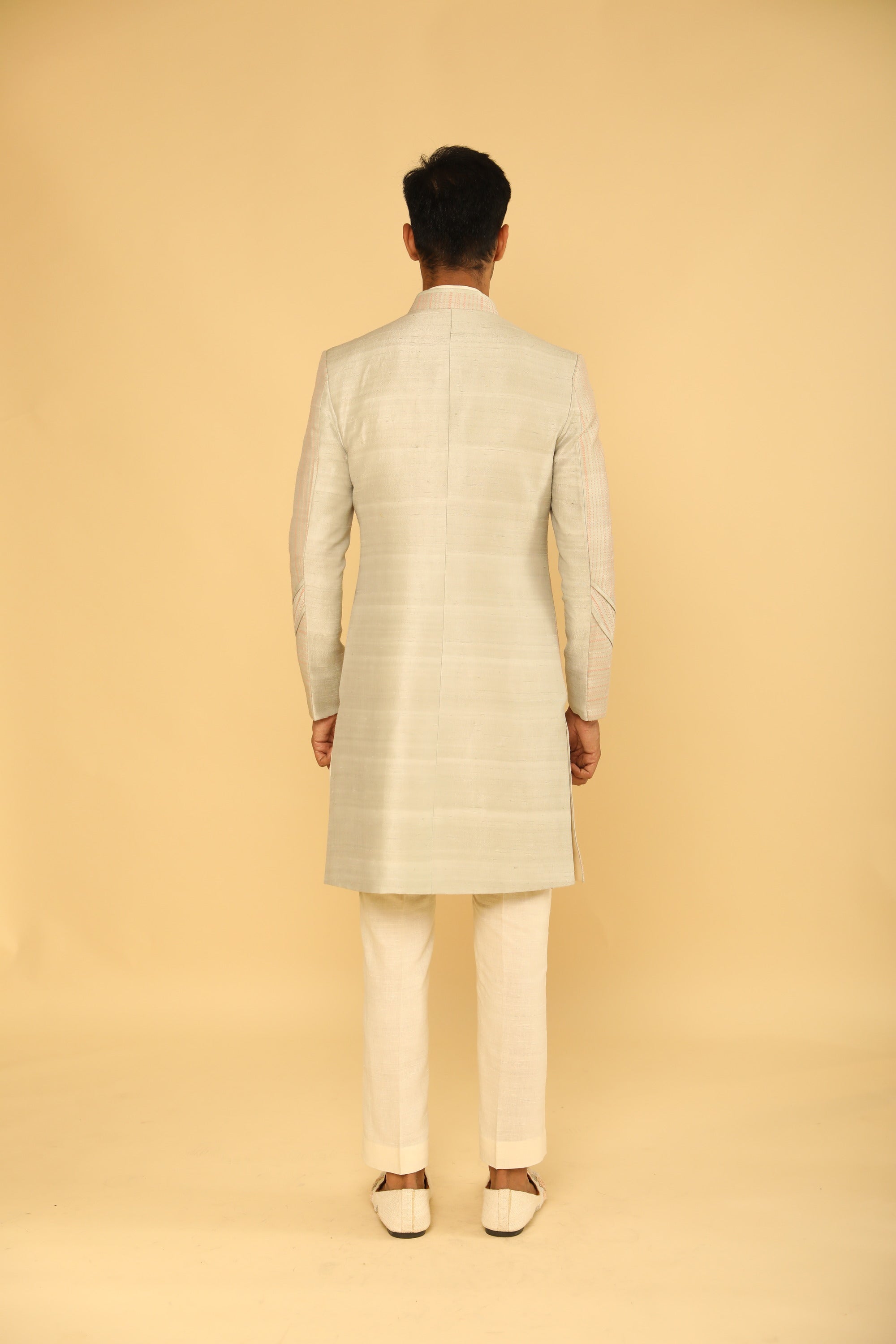 Grey Embroidered Sherwani Set with Thread & Dori Work